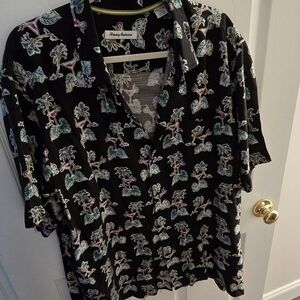 Tommy Bahama Pink and Black Casual Button Down Shirt
